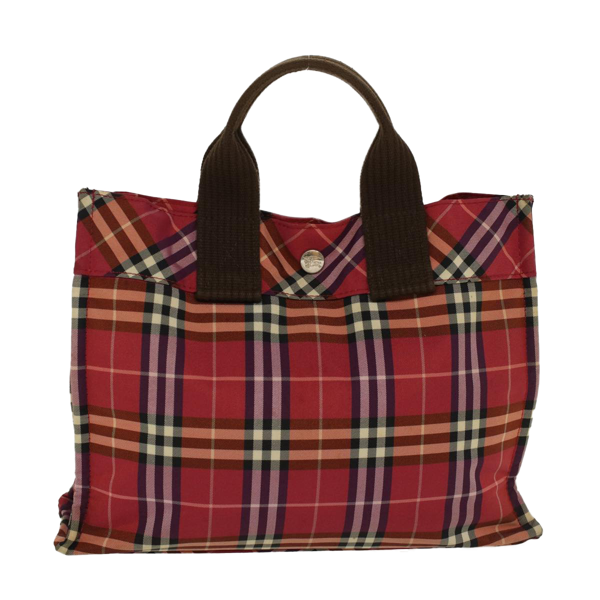 Burberry Nova Check Hand Bag Nylon Red Auth Yb236